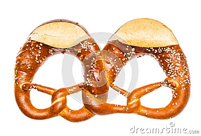 Bavarian salted bread pretzel isolated white background Oktoberfest Stock Photo