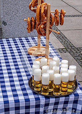 Bavarian snack beer with pretzels Stock Photo