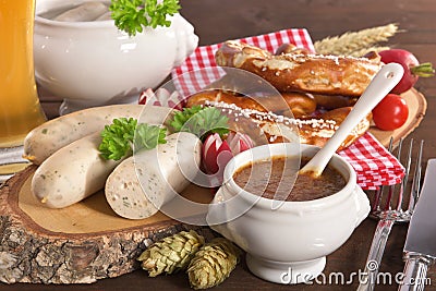 Bavarian veal sausage breakfast Stock Photo