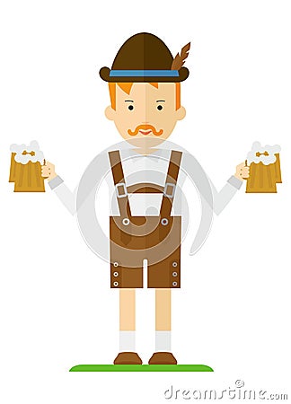 Bavarian young mustached waiter Vector Illustration