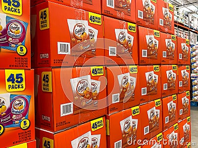 BAXTER, MN - 3 FEB 2021: Store display of Goldfish baked snack crackers Editorial Stock Photo