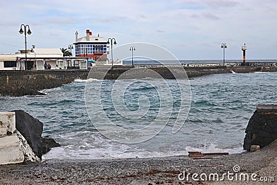 In the bay of Arrieta, Lanzarote, Canary Islands. Editorial Stock Photo