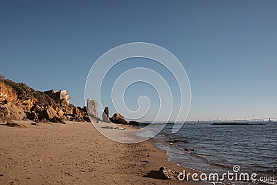 Bay of Cadiz. View of 1812 Constitution bridge at Cadiz from the beach. Stock Photo