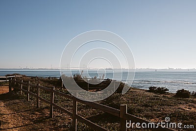 Bay of Cadiz. View of 1812 Constitution bridge at Cadiz from the beach. Stock Photo