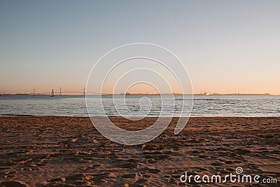 Bay of Cadiz. View of 1812 Constitution bridge at Cadiz from the beach. Stock Photo