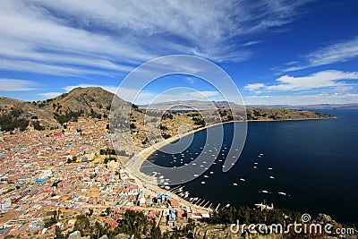 Bay in Copacabana Bolivia, lake Titicaca Stock Photo