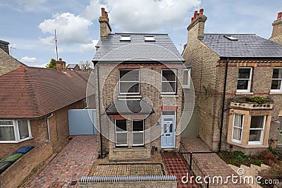 Elevated view of Bay fronted Victorian detached house in Cambridge Editorial Stock Photo