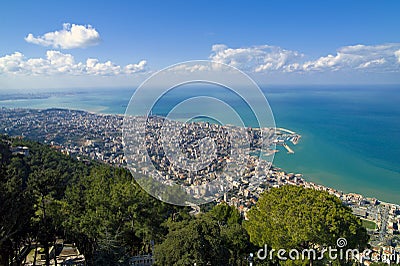 The bay of Jounieh from Harissa Hill, Lebanon Stock Photo