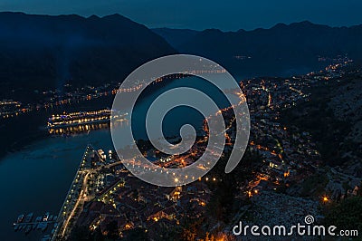 Bay of Kotor night panorama Stock Photo