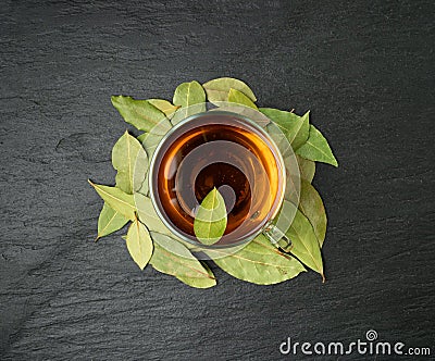 Bay Leaves Tea, Laurel Leaf Drink, Natural Spicy Bayleaf Infusion, Fragrant Beverage, Aromatic Spice Stock Photo