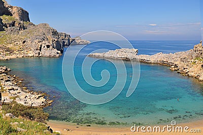 Bay in Lindos. The island of Rhodes. Stock Photo