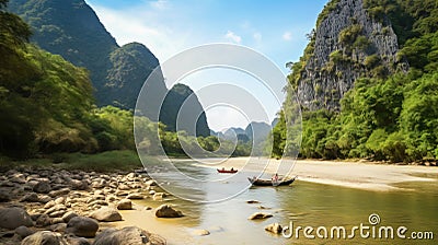 Bay of Phong Nha Kebang National Park, UNESCO heritage natural wonder of Vietnam. Stock Photo