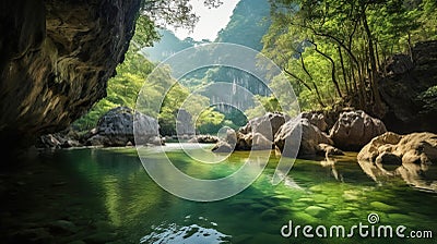 Bay of Phong Nha Kebang National Park, UNESCO heritage natural wonder of Vietnam. Stock Photo