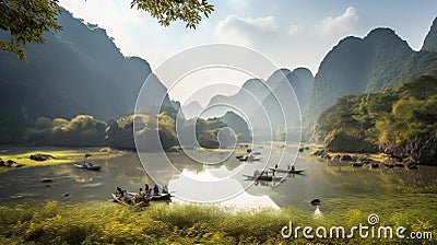 Bay of Phong Nha Kebang National Park, UNESCO heritage natural wonder of Vietnam. Stock Photo