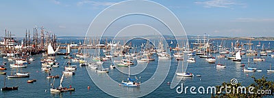 bay with the sailing ships Stock Photo