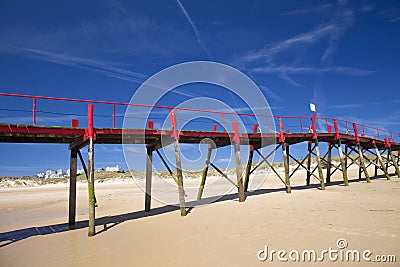 Bay of Santander, wooden pier built on El Puntal Stock Photo