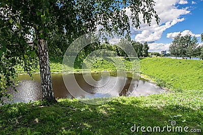 Bay of the Tmaka river in the walking area next to the Victory Memorial in the city of Tver, Russia. Stock Photo