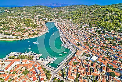 Bay of Vela Luka on Korcula island aerial view Stock Photo