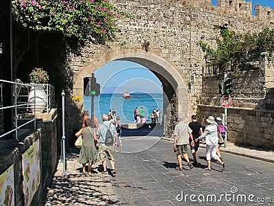 Bay View Mandraki in Rhodes, Greece Editorial Stock Photo