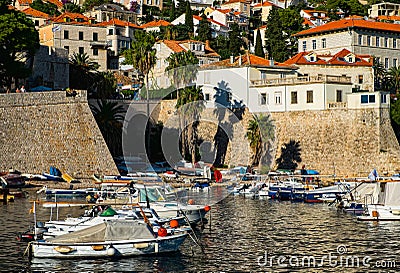Bay at the walls of the old city of Dubrovnik. The beauty of Croatia Editorial Stock Photo