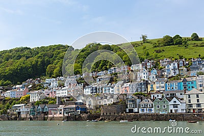 Bayards Cove Fort Dartmouth Devon with houses on the hillside in historic English town with the River Dart Stock Photo