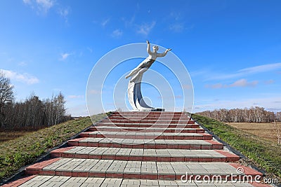 Monument to Soviet woman cosmonaut Valentina Tereshkova in the Altai in Russia Editorial Stock Photo