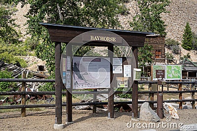 Bayhorse, Idaho - July 2, 2019: Information center for the ghost town of Bayhorse Idaho in the Salmon Challis National Forest Editorial Stock Photo