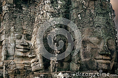 Bayon Temple with giant stone faces, Angkor Wat, Siem Reap. Stock Photo