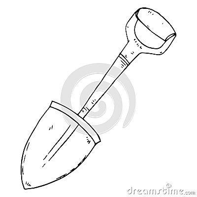 Bayonet shovel. A small shovel for the garden. Garden tools. Garden shovel with a handle. Vector illustration. Simple hand drawn i Cartoon Illustration