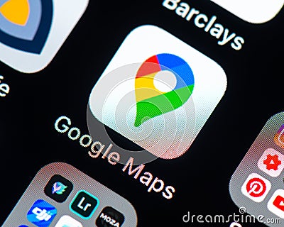 Google maps app icon on Apple iPhone screen Editorial Stock Photo
