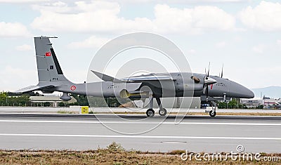 Bayraktar UCAV taxiing in Konya Airport during Anatolian Eagle Air Force Exercise Editorial Stock Photo