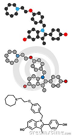 Bazedoxifene postmenopausal osteoporosis prevention drug molecule. Selective estrogen receptor modulator (SERM Vector Illustration