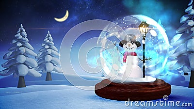 Bałwan wśrodku śnieżnej kuli ziemskiej z magicznymi światłami royalty ilustracja Bałwan wśrodku śnieżnej kuli ziemskiej z magicznymi światłami royalty ilustracja