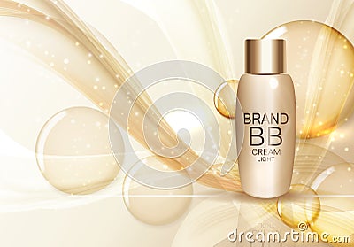 BB Cream Bottle Template for Ads or Magazine Background. 3D Real Vector Illustration