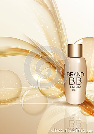 BB Cream Bottle Template for Ads or Magazine Background. 3D Real Vector Illustration