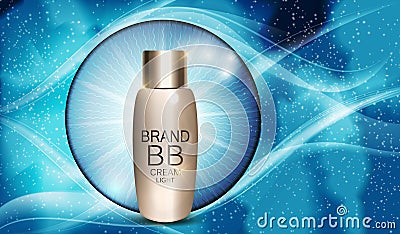 BB Cream Bottle Template for Ads or Magazine Background. Vector Illustration
