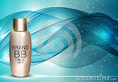 BB Cream Bottle Template for Ads or Magazine Background. Vector Illustration