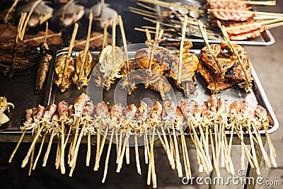 Bbq asian grilled squid in kep market cambodia Stock Photo