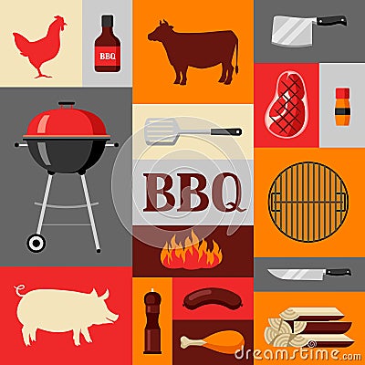 Bbq background with grill objects and icons Vector Illustration