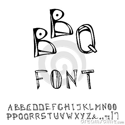 BBQ or Barbecue Decorative Meat Font, Alphabet. Realistic Doodle Cartoon Style Hand Drawn Sketch Vector Illustration Vector Illustration