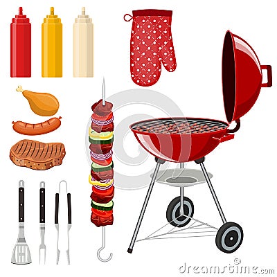 Bbq barbecue elements set Vector Illustration