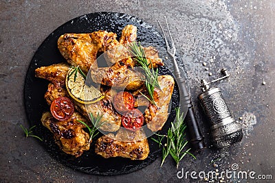 BBQ chicken wings, spicy grilled meat Stock Photo