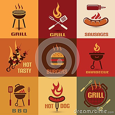 Bbq, fast food vintage emblems Vector Illustration