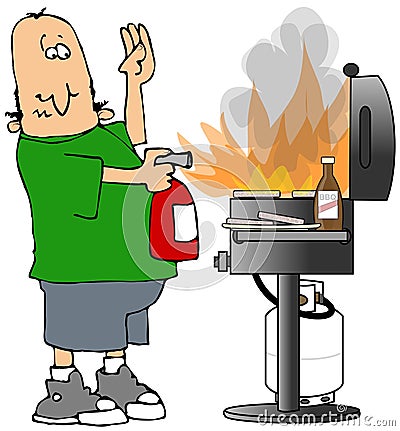 BBQ On Fire Cartoon Illustration