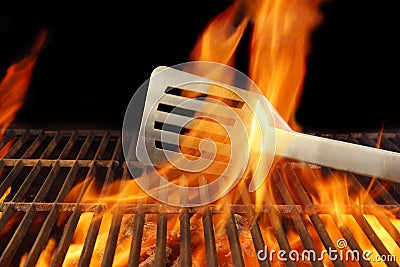 BBQ Fire Flame Hot Grill Spatula, XXXL Stock Photo