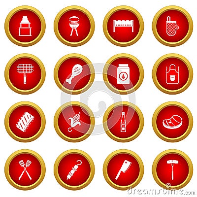 BBQ food icon red circle set Vector Illustration