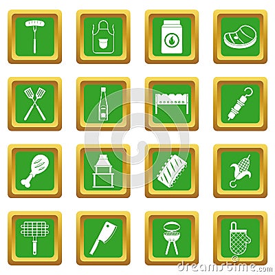 BBQ food icons set green Vector Illustration