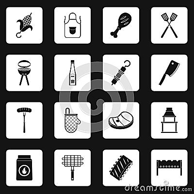 BBQ food icons set squares vector Vector Illustration