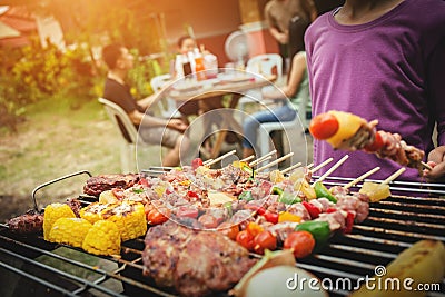 BBQ food party summer grilling meat. Stock Photo