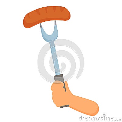 Bbq fork sausage icon cartoon vector. Food preparing Vector Illustration